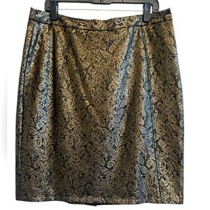 Halogen Gold and Black Foiled Lace Pencil Skirt Size 14